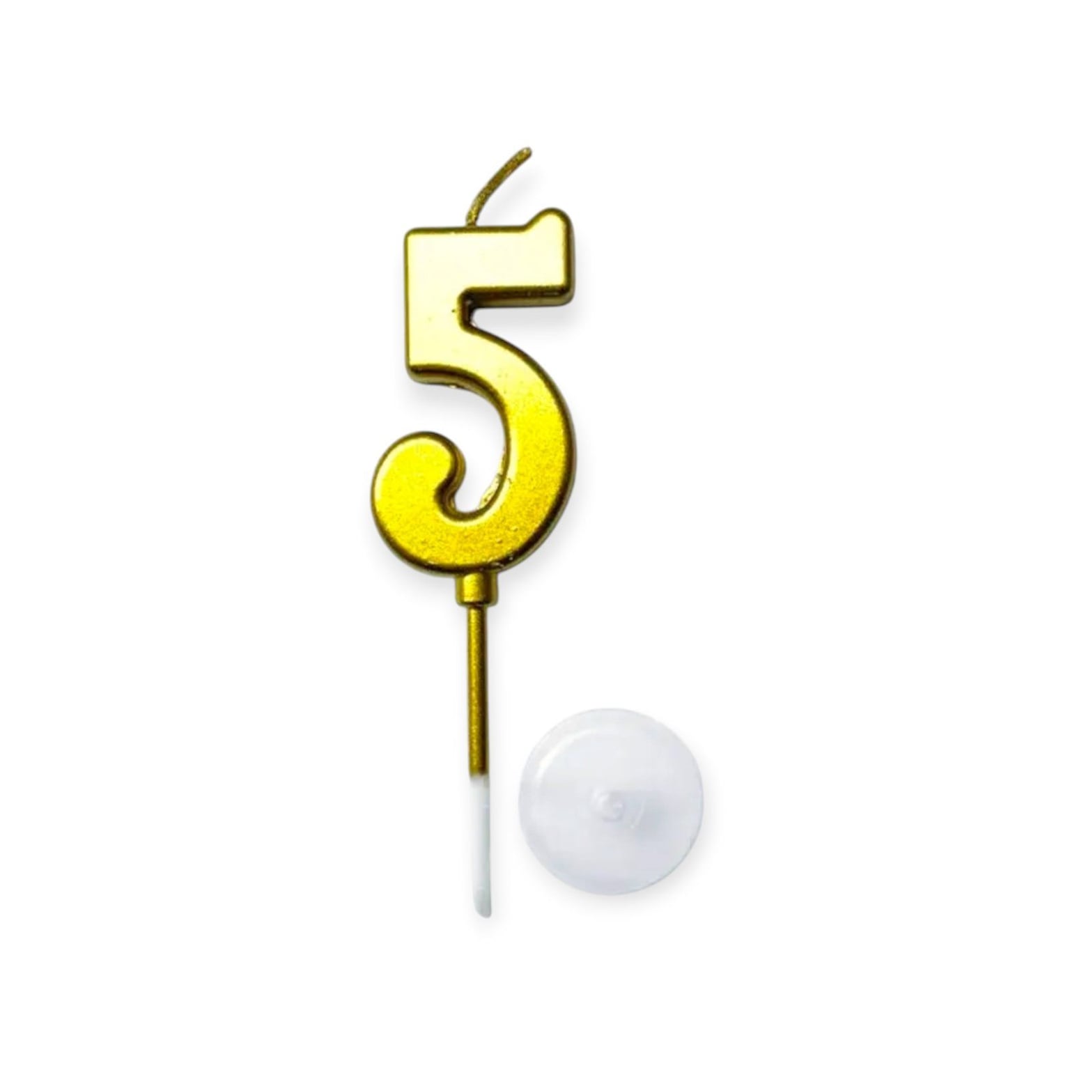 Свічка цифра "5" золото з підставкою